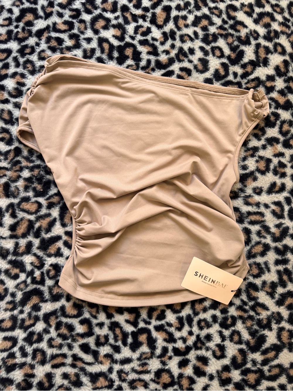 SHEINBAE Beige Off-Shoulder Ruched Women's Top